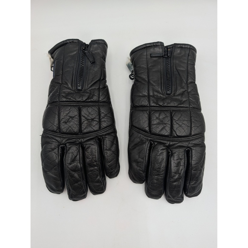Conroy Men Ski Gloves Sz  L Large Leather Padded Zipper Black